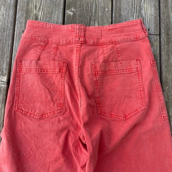 Pilcro Anthropologie Red Solid Stretch High Rise Wide Leg Cropped Jeans Sz 28 - Picture 4 of 6